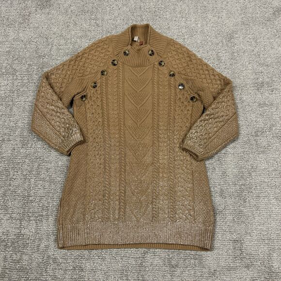 Anthropologie Pilcro Fisherman Tunic Sweater Dress Small Tan Gold Chunky Knit - Picture 2 of 11